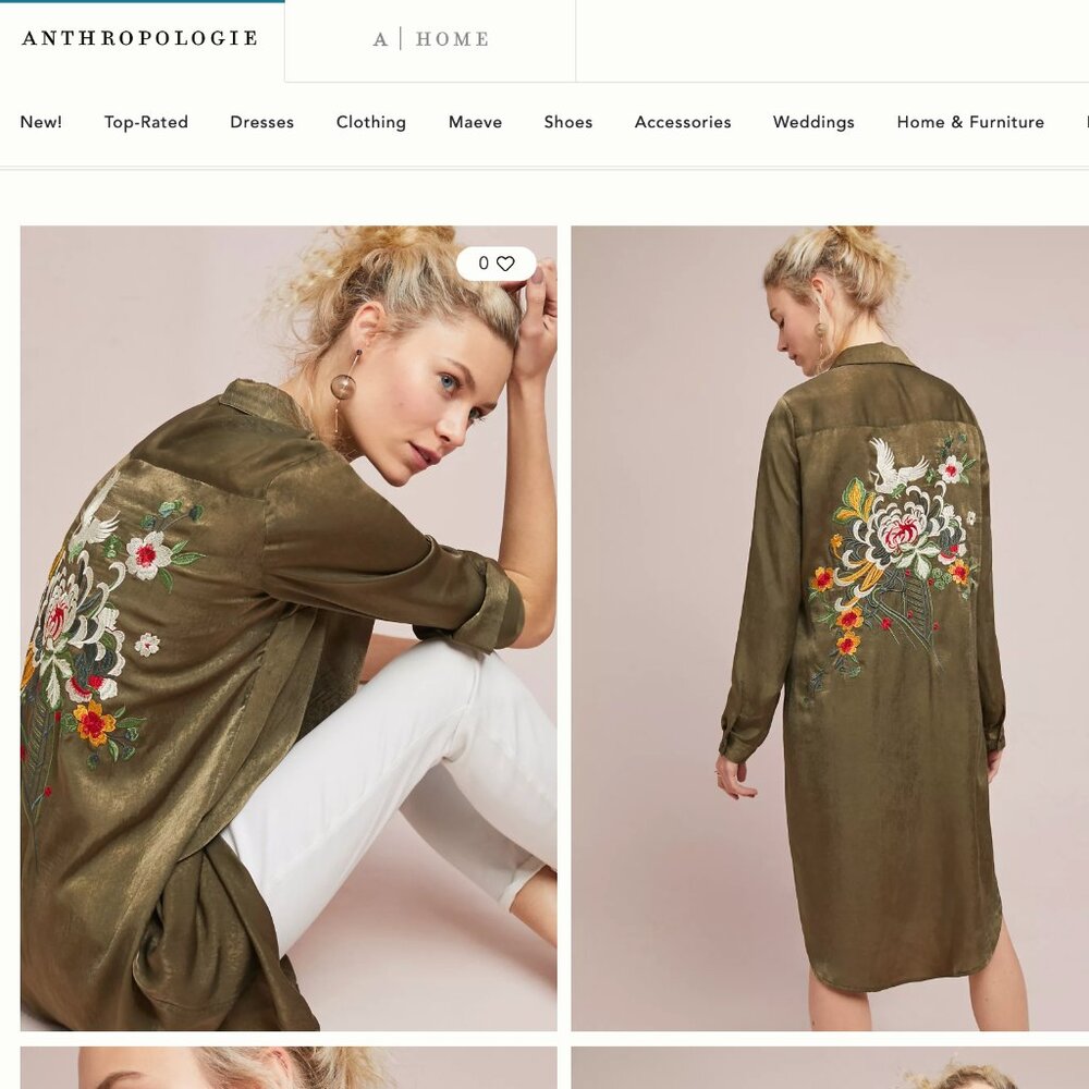Anthropologie Batram Embroidered Shirtdress L